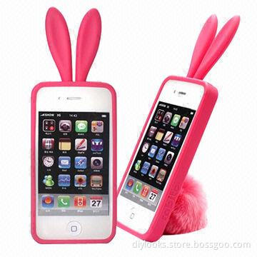 2-in-1 Rabbit Ears TPU Case + Holder for iPhone 4